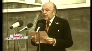 سخنرانی امیرعباس هویدا و امام جمعه تهران سید حسن امامی در ۹۹ مین زادروز رضاشاه پهلوی، شهرری