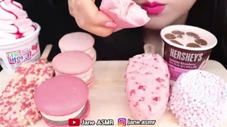 ASMR PINK DESSERTS ICE CREAM PINT 분홍색 아이스크림 MUKBANG 먹방