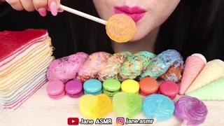 ASMR RAINBOW DESSERTS CREPE CAKE KOHAKUTO POP 레인보우 쿠하쿠토 팝 MUKBANG 먹방